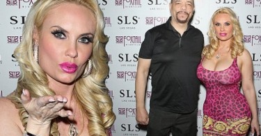 Coco Austin exhibits ample cleavage and curves in skin tight dress