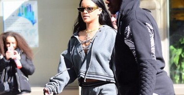 Rihanna shines in a sweatshirt from her new collection