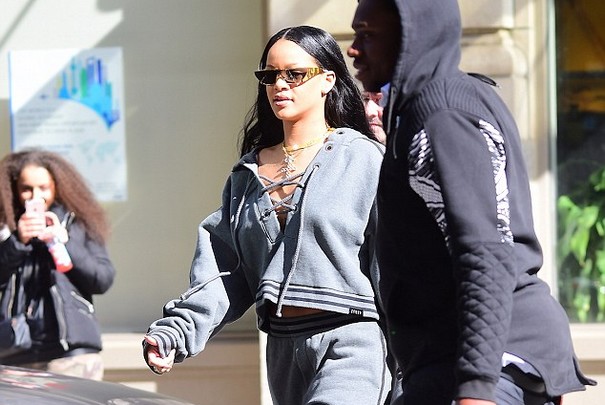 Rihanna shines in a sweatshirt from her new collection