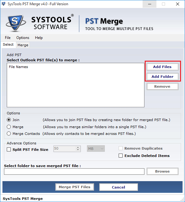 Select PST Files or Folder