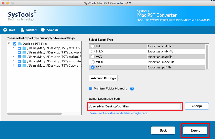 export PST on Mac