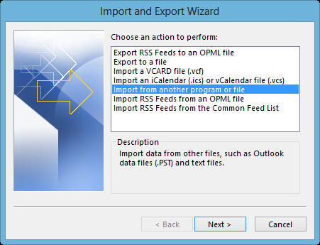 import data from PST file