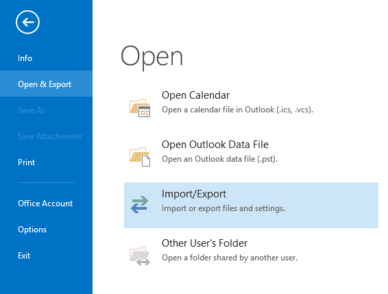 Open Outlook File menu