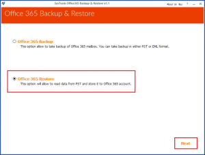Office 365 restore option