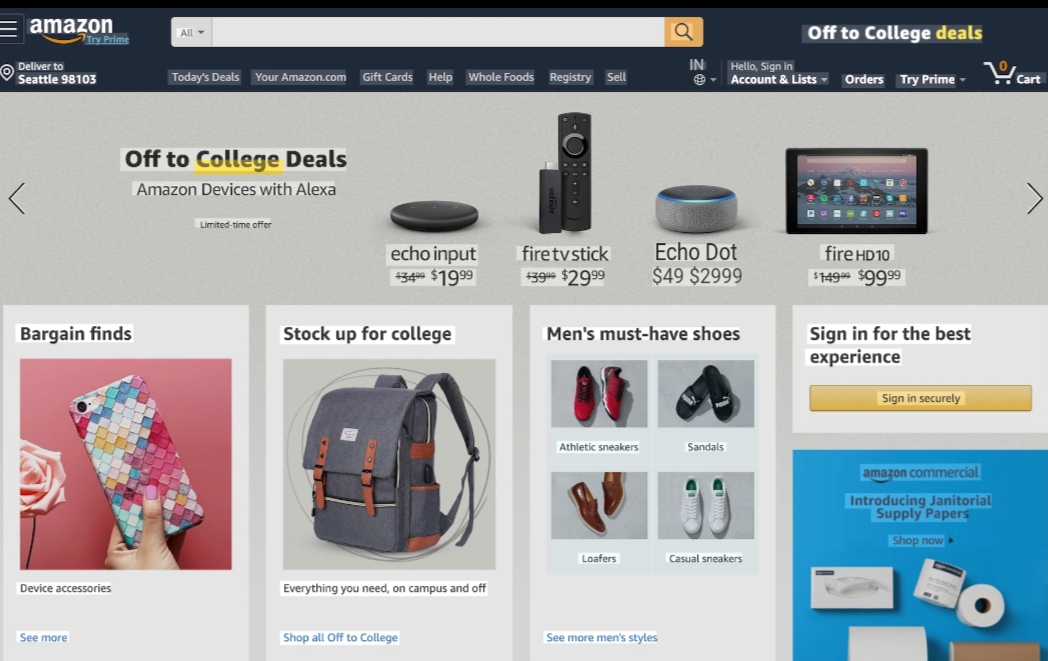 Amazon Shop homepage showing top brands