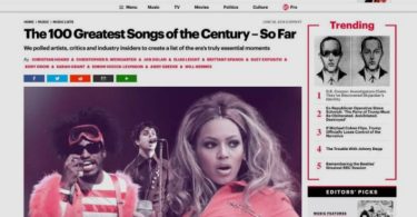 Rolling Stone magazine Website homepage covering music and politics
