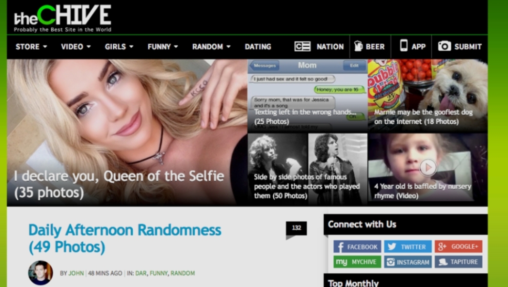 TheChive website homepage showing viral content