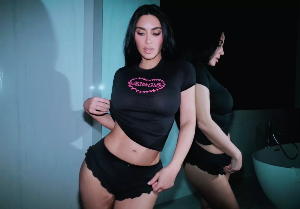 Kim Kardashian posing in lingerie