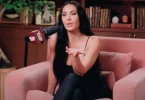 Kim Kardashian speaking during a public interview