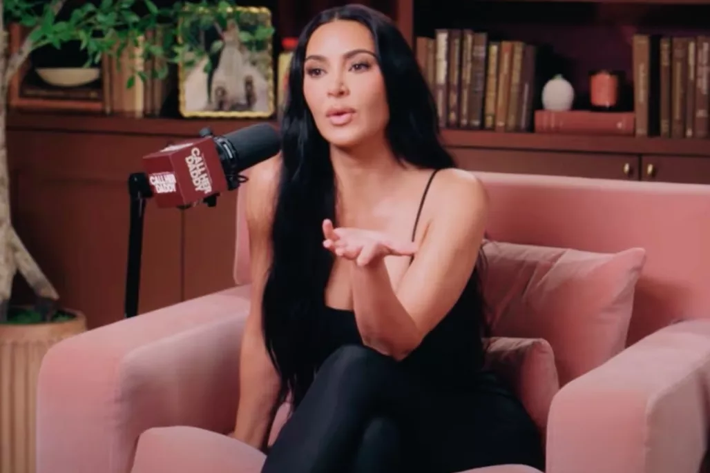 Kim Kardashian speaking during a public interview