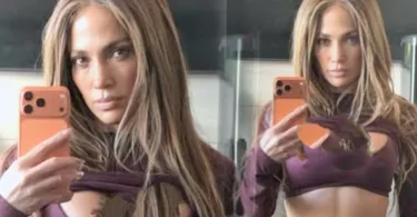 Jennifer Lopez gym selfies sports bra workout