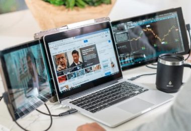 Digital nomad travel bag with laptop accessories and remote work essentials