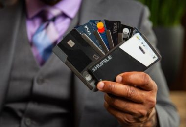 Slim minimalist wallet with credit cards and RFID protection