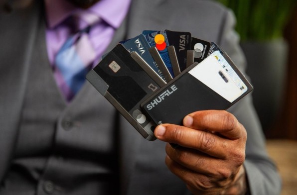 Slim minimalist wallet with credit cards and RFID protection