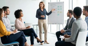 Manager leading a staff training session