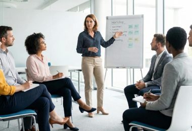 Manager leading a staff training session
