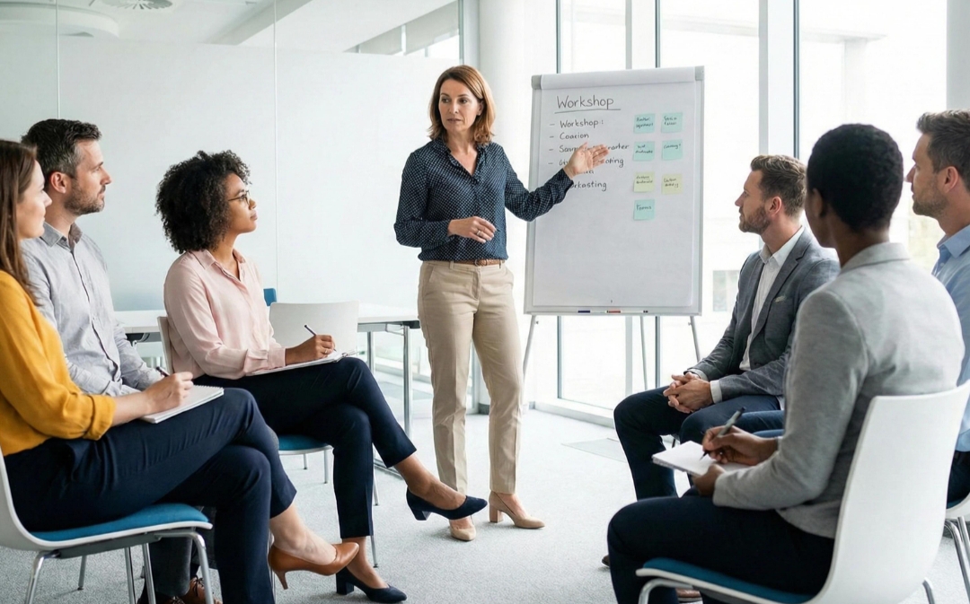 Manager leading a staff training session